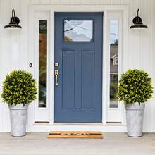 Hodeffior Juego de 2 bolas topiarias artificiales de boj de 65 cm con hojas de sauce. Plantas artificiales resistentes a los rayos UV con estaca para el suelo. Decoración para jardín, patio y puerta de entrada (interior y exterior). - Verde - Ver 2