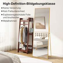 Caluself Standing Mirror, Full-Length Mirror, Rectangular, For Bedroom, Living Room Or Dressing Room (Black, Gold) - 金色1件 - 查看 7
