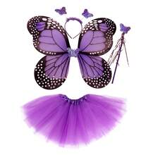 1对薄纱蝴蝶翅膀 - 适合角色扮演和派对。蝴蝶翅膀四件套。薄纱裙套装。天使蝴蝶翅膀仙女头饰 - 彩色 - 查看 3
