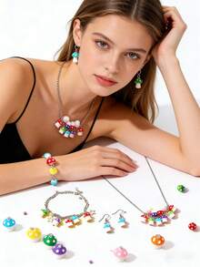 15/25/35/50/60/80/100pcs Multi-Color Mushroom Glass Beads - Colorful Marble Texture Mushroom Decorative Beads, Suitable For Jewelry Making, DIY Necklace, Bracelet, Earrings, Crafts | Vibrant Bead Design | Smooth Texture - Multicolor - View 7