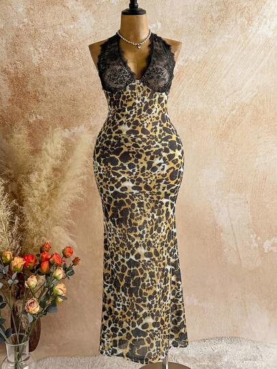 大码女士露背吊带连衣裙，可调节系带后背 - 性感美人鱼裙摆，修身蕾丝拼接 - 南非热门海滩装扮，适合热带度假、海岛之旅、海滩度假村、度假派对和海边写真拍摄