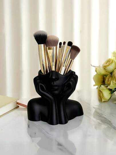 Creative Hand-Shaped Desktop Storage Box, Unique Human Body Design, Artistic Desktop Decor, Practical & Stylish, With Brush Holder Slot, Suitable For Makeup Brushes, Eyebrow Pencils, Lipsticks, Modern Chic Nail Desk Decor, Lightweight For Vanity, Bathroom, Office Desk, Ideal Gift