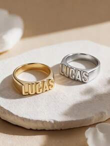 Customized Personalized Name Hip-Hop Style Ring, Ideal For Father's/Mother's Day, Valentine's Day, Birthday, Anniversary, Graduation, Christmas, As High-End Gift For Family, Friends, And Classmates Silver,Gold Stylish,Fall Fashion,Vintage,Feral,Punk Custom,Personalized,Unique Ideal Gifts For Him Girlfriend,Mom,Family,Friends,Daughter,Her,Grandparents,Boyfriend,Dad,Son For Anniversaries,For Birthdays,For Daily Wear,For Prom,For Mother's Day,For Valentine's Day,For Graduation,For Weddings,For Father's Day,For Party,School Supplies,Back To School,School Gift,For Office,For School,For Classroom,For Teacher Gifts,For University,For Colleague,For Dorm Rooms,For Teacher,For Boys And Girls,For Teenagers,Junior High School Students,Middle School Students,High School Senior High School Students,College Students,University Students,Freshman,Sophomore,Underclassmen - Style 1 - View 12