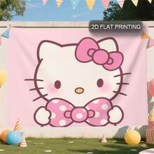 SANRIO 1 bức tranh Hello Kitty được trang trí bằng nơ hồng và họa tiết chấm bi, làm từ sợi polyester, trên nền hình mây và quả cầu, lý tưởng để trang trí tường trong nhà và ngoài trời. - Nhiều màu - Xem 3