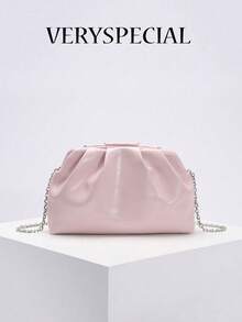 1 chiếc ví cầm tay xếp ly hình đám mây, chất liệu da bóng, kiểu dáng tối giản, thích hợp sử dụng hàng ngày hoặc dự tiệc sang trọng dành cho nữ, phù hợp cho các dịp trang trọng. - Hồng - Xem 12