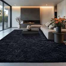 Home Rug Living Room Super Fluffy Area Rugs Black 8x10, Large Modern Shag Dark‌ Black Rugs For Living Room, Big Soft Plush Large Under Bedroom Carpet, Non Slip, Soft Thick Nursery Kids Room Dorm Home Decor - Xám - Xem 6