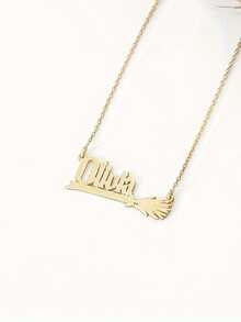 1pc Personalized Magic Broom Name Necklace, Creative Broom Necklace, Witch Necklace, Funny Name Necklace, Unisex Necklace, Fashion Jewelry, Couple Necklace, Suitable For Daily Wear And Gift Giving, Applicable For Birthday, Anniversary, Ramadan, Valentine's Day, Mother's Day, Back To School Season And More - Multicolor - View 9