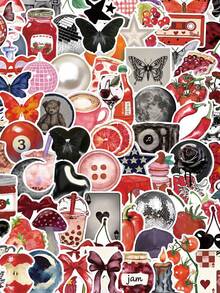 100张Y2K美学贴纸，都市女孩贴纸，Y2K风格黑红贴纸，都市贴纸，艺术贴纸，卡通涂鸦贴纸，乙烯基贴纸，适用于水瓶、保温杯、吉他、行李箱、手机、手机壳、笔记本电脑、滑板、礼品等。 - 多色C - 查看 8