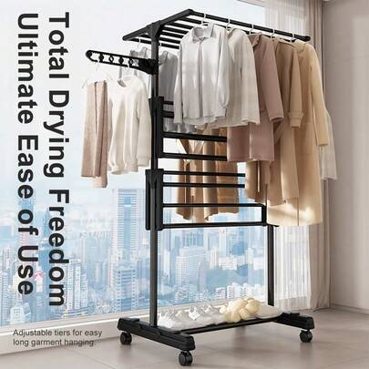 LIPETY Foldable Wing-Shaped Floor Clothes Drying Rack - Space-Saving Home Laundry Rack For Indoor & Outdoor Usage