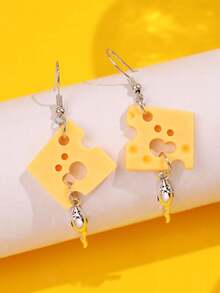 一对创意趣味独特精致可爱卡通奶酪老鼠耳环，适合女性日常穿搭、节日和派对场合。 - 彩色 - 查看 7