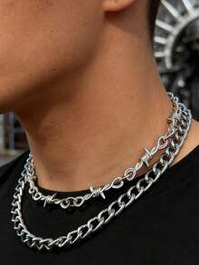 2件装朋克风铁丝双层项链，嘻哈饰品，另类饰品，手工饰品 - 雙層項鍊 - 查看 3