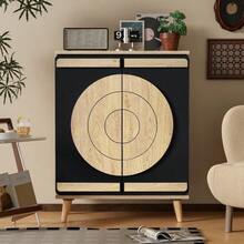 Moderner Schuhschrank Mit Runden, Geometrischen Türen, Mehrstufigem Stauraum, Stabilen Holzbeinen. - Khaki - View 5