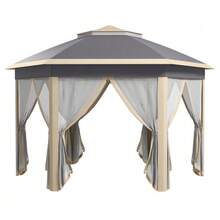 Folding Hexagonal Gazebo Measuring 4 X 4 M, With Water And UV Resistant Canvas, Double Roof, Ventilation Opening, Carrying Bag, Beige And Khaki Polyester - Khaki - View 8