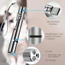 1支USB充电式逗猫笔激光灯LED灯笔，可切换五种模式，逗猫棒，宠物逗猫玩具，UV手电筒激光猫玩具，互动放松玩具，增进人猫互动的宠物礼物 - 彩色 - 查看 20