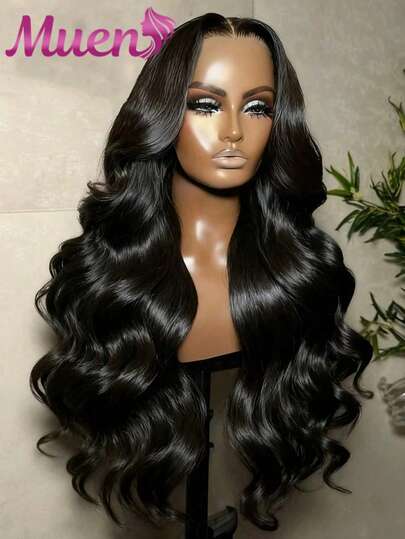 13x4 Lace Frontal Wig Human Blended Hair Wig Body Wave 5x5 Pre Cut HD Lace Front Closure Wig Wear And Go Glueless Blended Hair Wig Natural Black Color Pre Plucked With Baby Hair