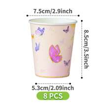 Blumen- & Schmetterlings-bedruckte Einweg-Teller, Servietten, Becher - Einmal-Party-Essentials-Set, geeignet für 8 Gäste, Einweg-Pappteller passend für Geburtstag, Hochzeit, Themenfest, Familien-Picknick - Verschiedenfarbig - Übersicht 10