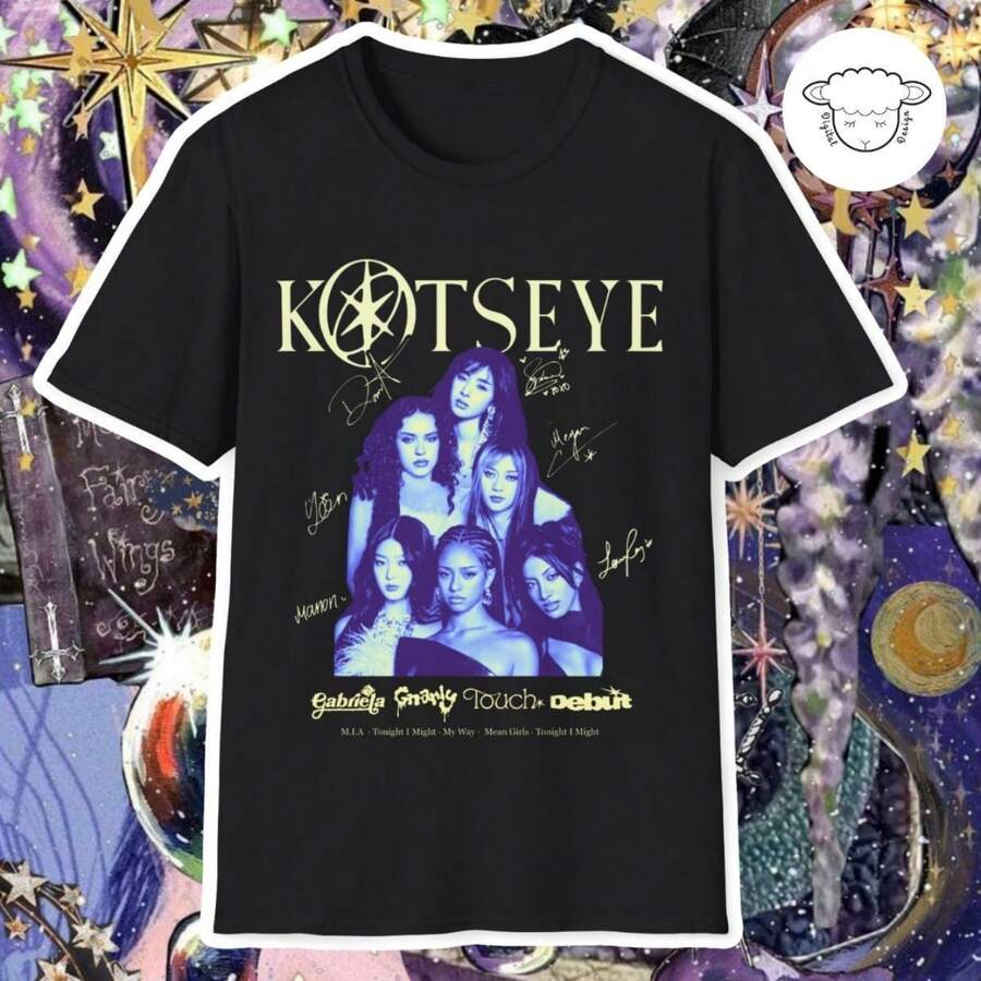 Katseye Girl Group Unisex T-Shirt Softstyle Tee Shirt Music Band Fan Shirt Vintage Style Graphic Top Retro Concert Tee - 黑色 - 查看 1