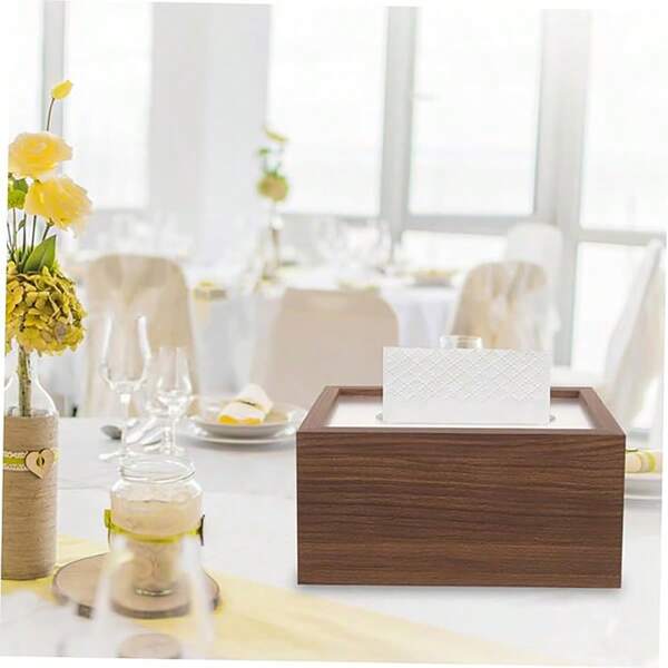 1PC Retro-Style Wooden Tissue Box - Creative Walnut Wood Design, Suitable For Living Room Or Bedroom Decoration, Durable Plastic, Rectangular Shape, Multi-Functional Storage Box, Stylish And Aesthetic Home Life Recommendation, Ramadan