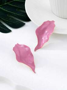 1 Đôi bông tai kiểu Pháp cổ điển thanh lịch, hình lá bất đối xứng, tráng men nhăn, dành cho nữ, phụ kiện sang trọng đa năng, phù hợp cho các bữa tiệc, đám cưới, hẹn hò, làm quà tặng trong các dịp lễ và sự kiện. - Phong cách thanh lịch - Xem 3