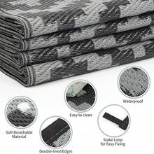 1pc 5'x8' Outdoor Rug For Patio , Waterproof Mat, Double-Sided Plastic Camping Rug, RV, Porch, Deck, Campers, Balcony, Backyard, Black And Gray - A - View 3