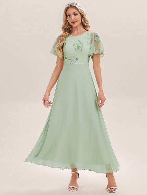 EVERPRETTY 优雅 - 优雅派对，浪漫而保守的花卉印花，春季晚礼服，婚礼派对正式礼服