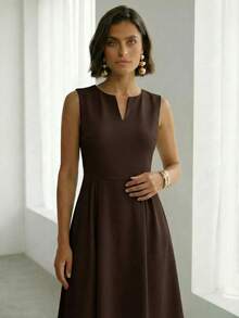 A&DD MODA, REF:Y536 - Women's Dress, Ties On Both Sides, Open Design, Easy To Wear, Elegant Skirt, Suitable For Important Festivals - 巧克力棕 - 查看 3