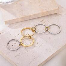 Anillos apilables entrelazados de oro de 18K para mujer, juego de anillos apilables de oro y plata, apilados de metales mixtos, de dos tonos conectados, joyas de anillos de dedo con declaración entrelazada - 5 capas de diamantes de imitación dorados y plateados - Ver 4