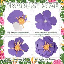 80 Pcs Hawaiian Hibiscus Decorations Large Paper Flowers And Artificial Tropical Leaves, 11.8''/7.9'' Jumbo 3D Paper Flowers Faux Leaves For Luau Party Birthday Wedding (Classic Color) - 經典色彩 - 查看 8