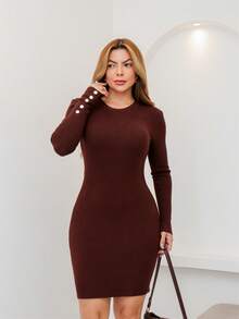 Women's Ribbed Midi Dress, Modal Sweater, Cold Weather Winter Blouse, 3RD SD2007 - Rust Brown - View 1