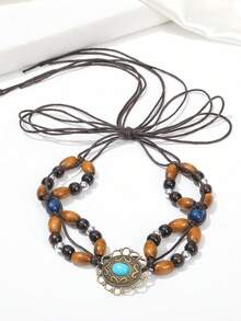 1件波西米亚风串珠发箍，天然贝壳木珠流苏发带，沙滩度假编织发饰 - 彩色 - 查看 9