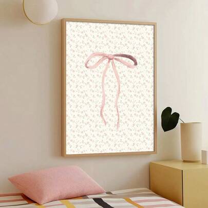 1pc Framed/Unframed Pink Floral Bow Nursery Canvas Poster Flower Bow Preppy Wall Art Print Minimalist Girls Room Decor Painting For Playroom, Dorm, Kids Room, Bedroom, Modern Home Decoration
