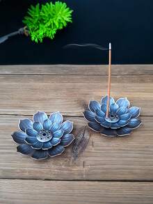 Multi-Hole Lotus Incense Burner Creative Zen Art Piece, Suitable For Tea Room And Study Decoration, Multi-Layered 3D Petal Incense Holder, Lotus Shaped Incense Tray, Bronze Texture, Ramadan Decor - Double-layer Incense Burner - View 7