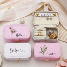 Customized Name Jewelry Box, Personalized Jewelry Box, Birth Month Flower Jewelry Box, Travel Jewelry Box, Bridesmaid Gift, Gift For Her, Mother's Gift, Mother's Day Gift - Multicolor - View 2