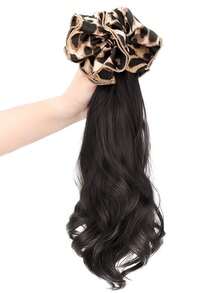 合成纤维马尾假发，复古豹纹发圈发夹，卷曲马尾 - 彩色 - 查看 8