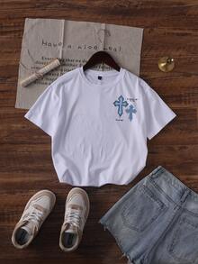 Camiseta hombre cuello redondo y manga corta. Estilo casual con estampados modernos y cómodos. Para hombres y mujeres, estilo pareja, pareja, camiseta de manga corta con estampado de moda - Blanco 1 - Ver 3