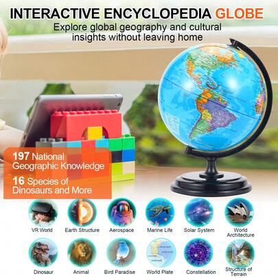 40*32cm Globe With Plastic Base, Globe Ornament, Geography School Supplies, Desk Bedroom Decorations, Suitable As Christmas/Birthday Gifts