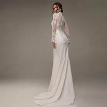 Elegant Sexy Long Sleeves Lace Appliqué Mermaid Satin Wedding Dress,Registry Office Dresses Bridal Gown,Evening Party Dress Birthday Party Dress Country Wedding,Romantic Church Ceremony Wedding Dress,Suitable For Wedding,Dating,Party,Singles' Party,Vacation,Formal Occasions,Dinner Dress,Prom Dress,Homecoming Dess,Cocktail Party,Wedding Guest Dress,Graduation - 白色 - 查看 2