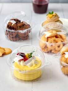 50个透明塑料纸杯蛋糕盒，可爱耳朵造型，独立包装，带可重复密封的圆顶盖。适用于蛋糕、甜点、饼干、水果、寿司包装。非常适合派对、活动、露营、复活节、母亲节、婚礼和其他场合。 - 無色 - 查看 7