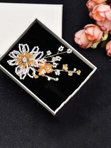 1pc Handmade Woven High Heel Shoe Decor, Pearl & Rhinestone Alloy Leaf Bride Wedding Shoe Clip HX08 - Gold - View 8