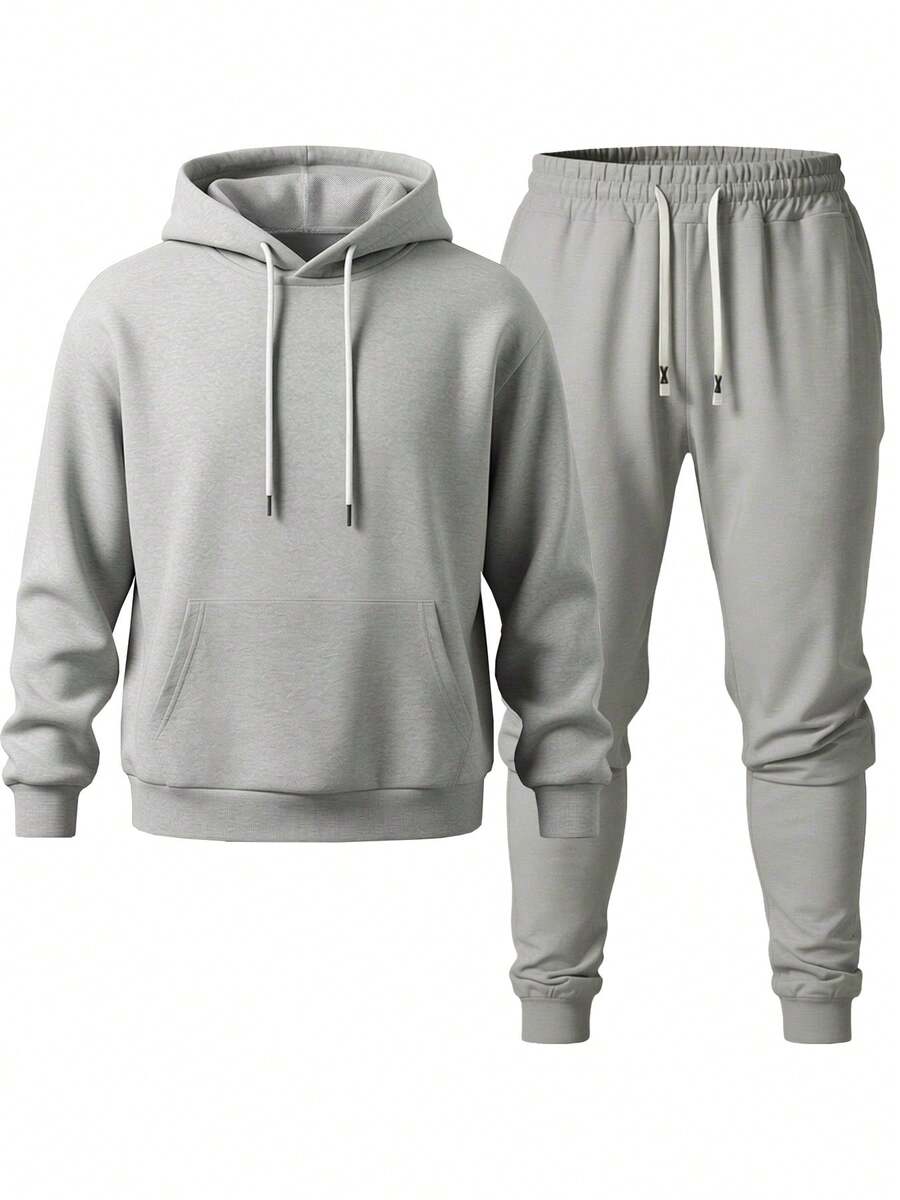 Men's Hooded Sweatshirt And Ankle Pants Two-Piece Set, Casual Pullover Top, Jogging Pants Set, Suitable For Mountaineering, Outdoor Hiking, And Travel - 淺灰色 - 查看 1