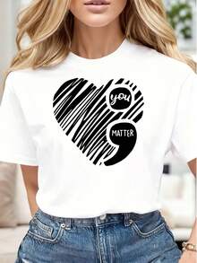 Floral Pattern And Text Women Casual T Shirt Soft Comfortable Gift For Mother's Day Birthday - trắng - Xem 1