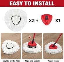NEWE Mop Heads Replacements 2 Pack With Triangle Base For O-Cedar EasyWring 1 Tank System, Microfiber Spin Mops Replace Refills For Deep Cleaning All Floors (White) - ColorA - 查看 4