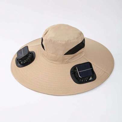 Chapéu Solar com Ventilador Duplo Proteção UV Ventilação Pesca Camping Trabalho Caminhada