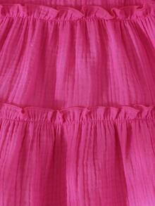 Baby Girl Spaghetti Strap Ruffle Bow A-Line Cake Dress, Suitable For Everyday Outings In Spring/Summer - Hot Pink - View 7