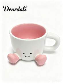 DearDali 1个可爱脚印笑脸陶瓷咖啡杯,卡通设计,适合居家、办公、盛装拿铁、摩卡、热巧克力、咖啡、茶、牛奶,也适合聚会、派对等场合,是有趣的生日/节日礼物。 - 彩色 - 查看 17