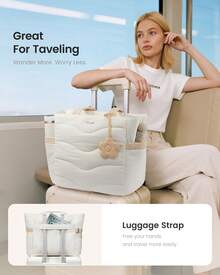 LOVEVOOK Tote Bag For Women,Puffer Work Bag,Quilted Teacher Nurse Tote Bag With Zipper For Travel Gifts For Women - 米色 - 查看 6