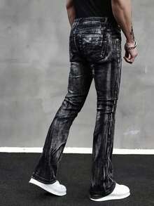 YANGCANREN Men's Slim Fit Flared Stretch Denim Jeans - Dark Grey - View 3