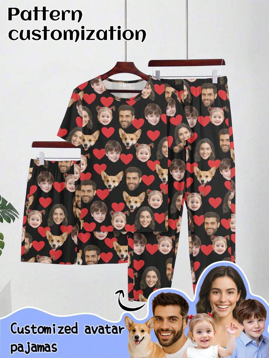 Printstory Customized Men's Short Sleeve Pajama Set, 3 PiecesCustomizable With Any Pattern, Suitable As A Gift For Family, Friends Or Holiday Parties - Black - View 1