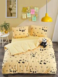Panda Pattern Cotton Duvet Cover Set – 70% Cotton, Made In Turkey - Yellow - View 2