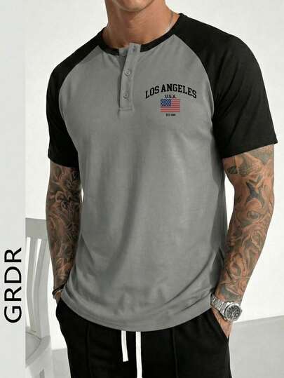 GRDR 男士休闲百搭撞色印花短袖T恤，春夏款